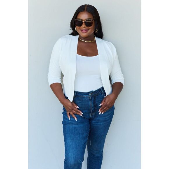 Doublju My Favorite Full Size 3/4 Sleeve Cropped Cardigan In Ivory - Picture 1 of 8